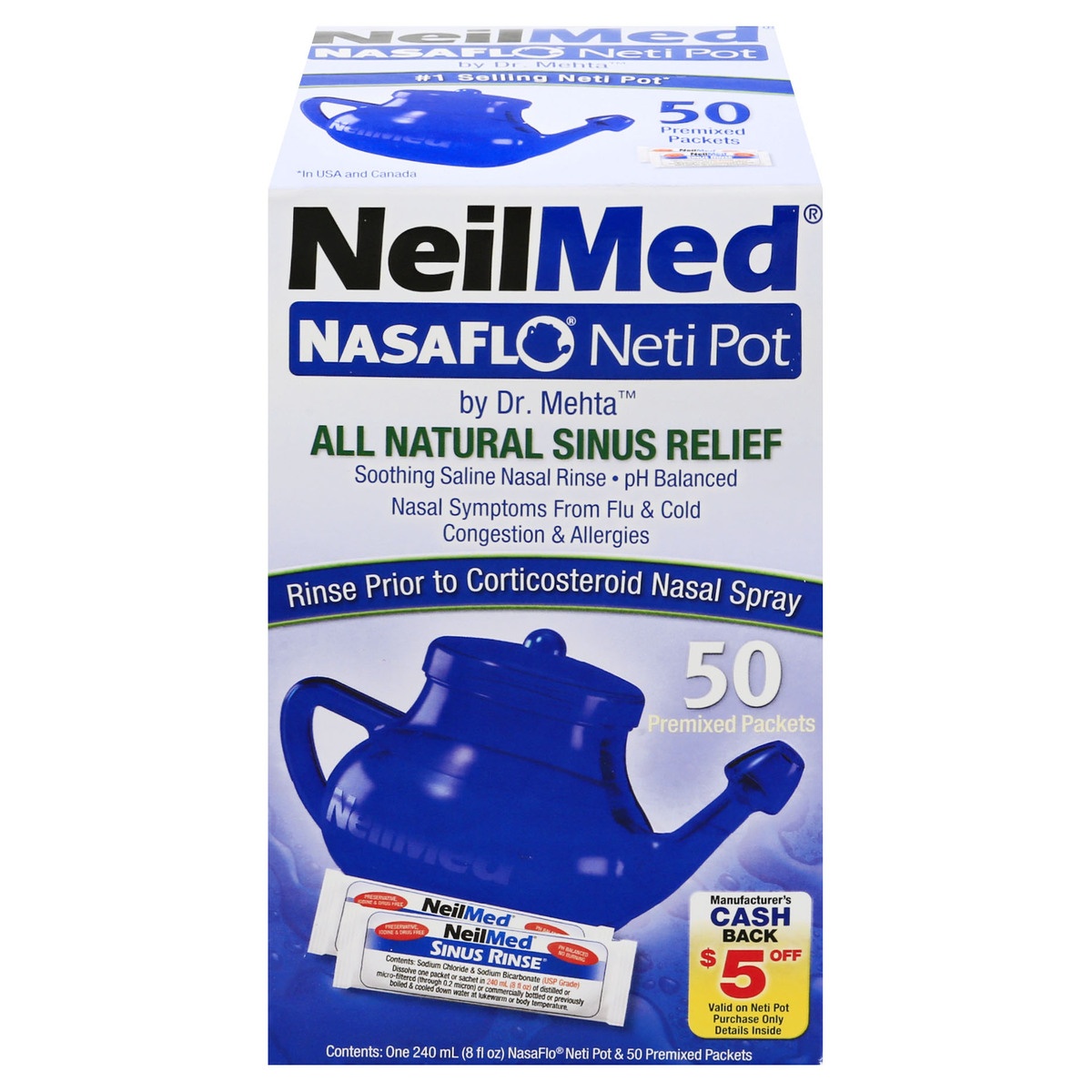 slide 1 of 1, NeilMed NasaFlo Neti Pot Sinus Relief With Premixed Packets, 50 ct