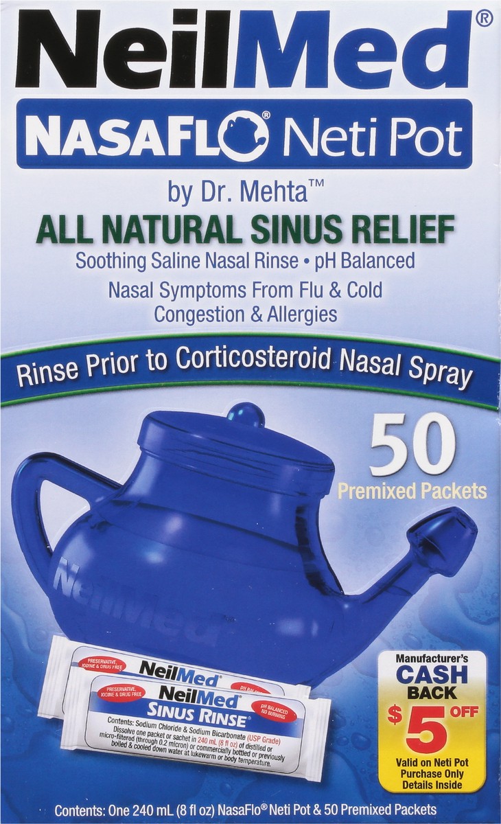 slide 6 of 9, NeilMed NasaFlo Neti Pot Sinus Relief with Premixed Packets - 50ct, 50 ct