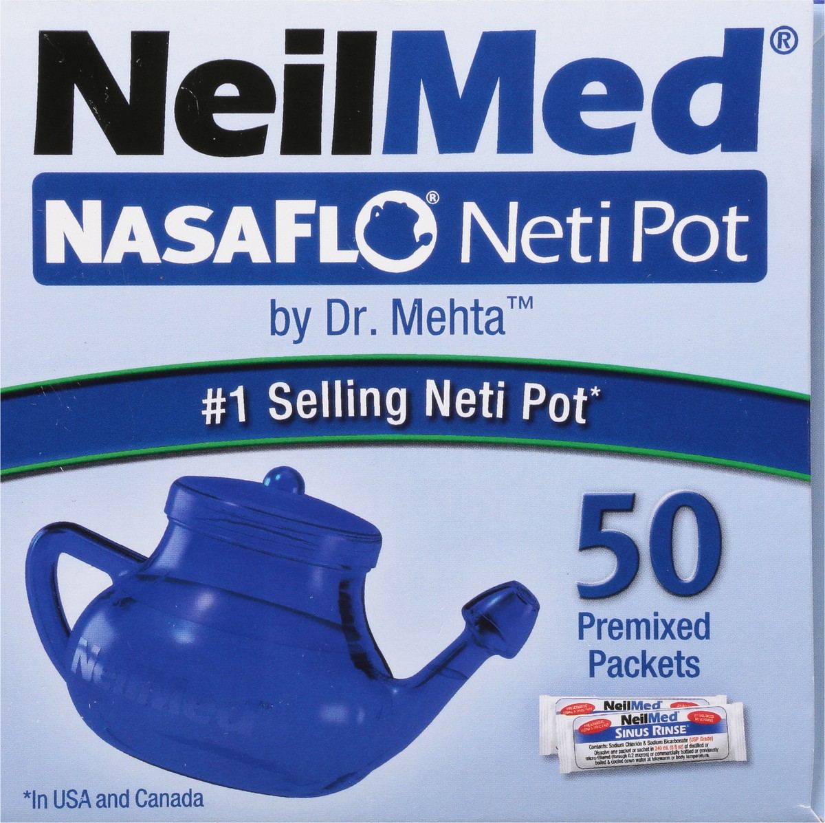 slide 9 of 9, NeilMed NasaFlo Neti Pot Sinus Relief with Premixed Packets - 50ct, 50 ct