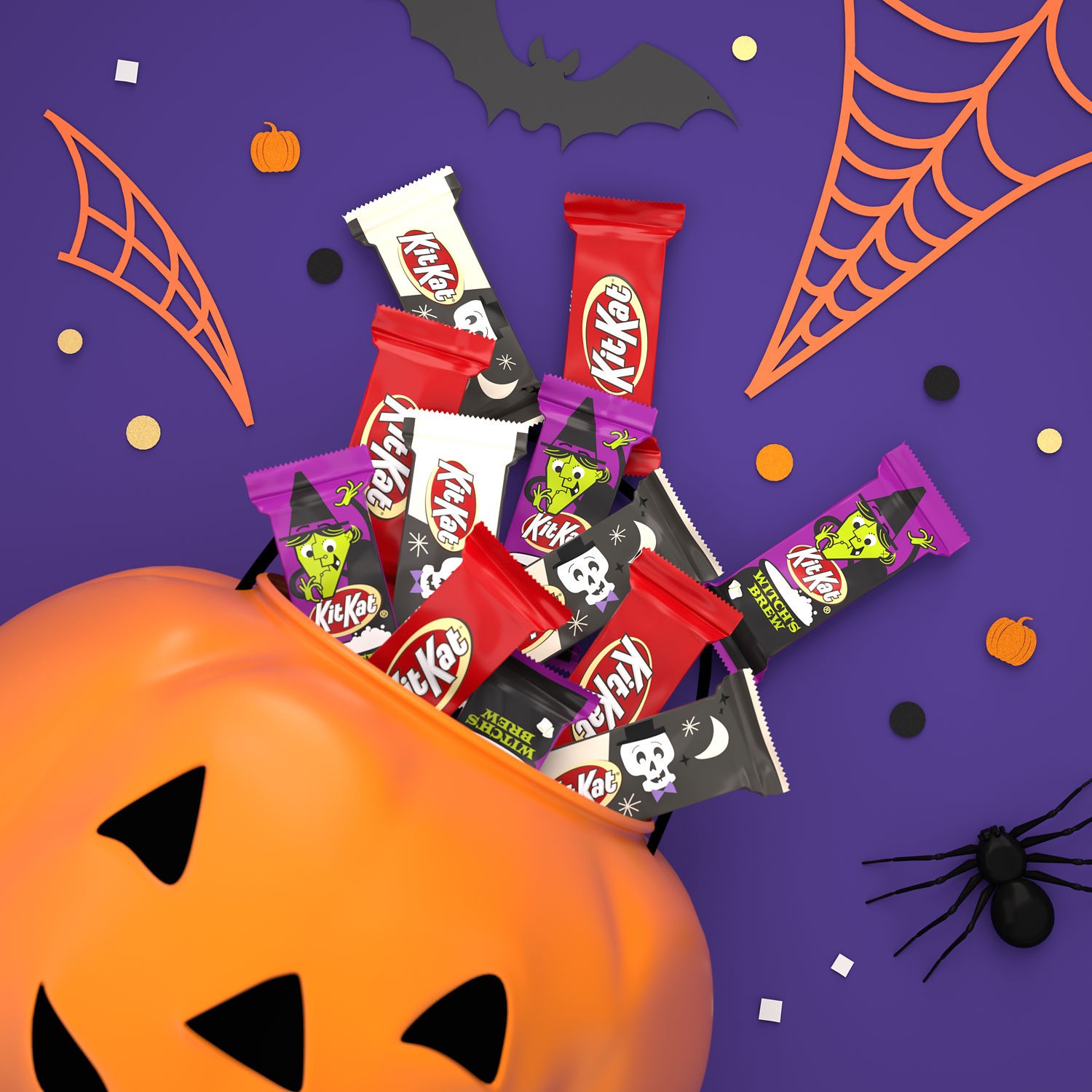 slide 6 of 8, KIT KAT Halloween Lovers Assorted Milk Chocolate and Creme Snack Size Wafer Candy Bars, Halloween, 36.75 oz, Bulk Variety Bag (75 Pieces), 75 ct