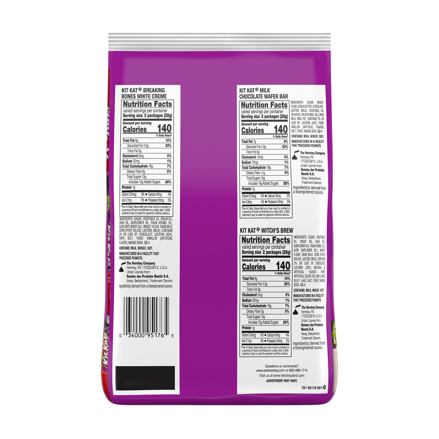 slide 2 of 8, KIT KAT Halloween Lovers Assorted Milk Chocolate and Creme Snack Size Wafer Candy Bars, Halloween, 36.75 oz, Bulk Variety Bag (75 Pieces), 75 ct