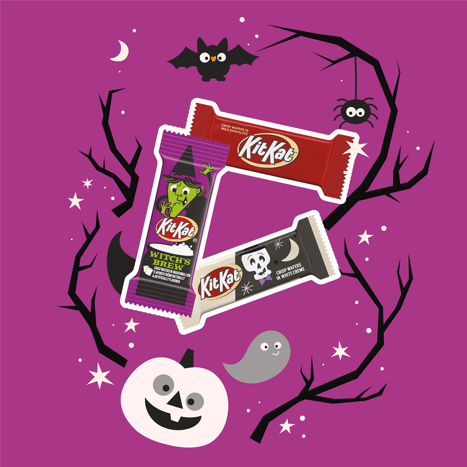 slide 4 of 8, KIT KAT Halloween Lovers Assorted Milk Chocolate and Creme Snack Size Wafer Candy Bars, Halloween, 36.75 oz, Bulk Variety Bag (75 Pieces), 75 ct