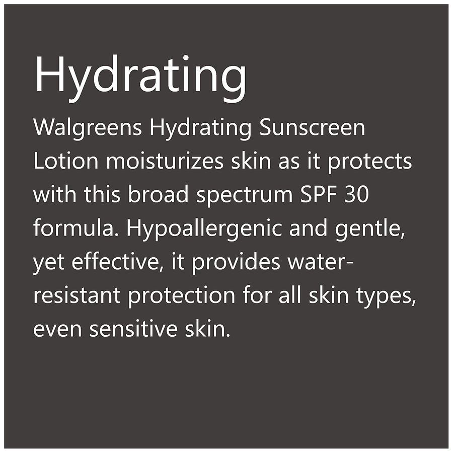 slide 5 of 5, Walgreens Hydrating Sunscreen Lotion SPF 30, 3 oz