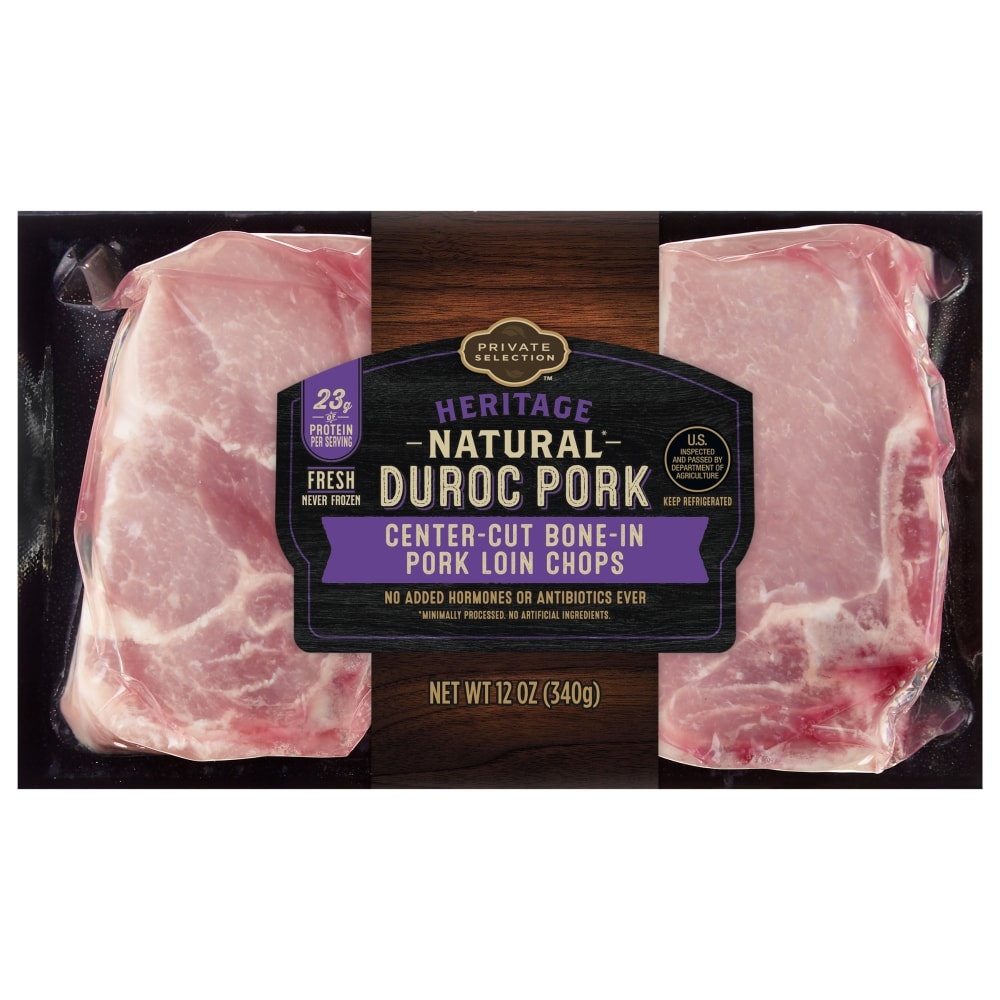 slide 1 of 2, Private Selection Bone-In Pork Loin Chops Twin Pack, 12 oz