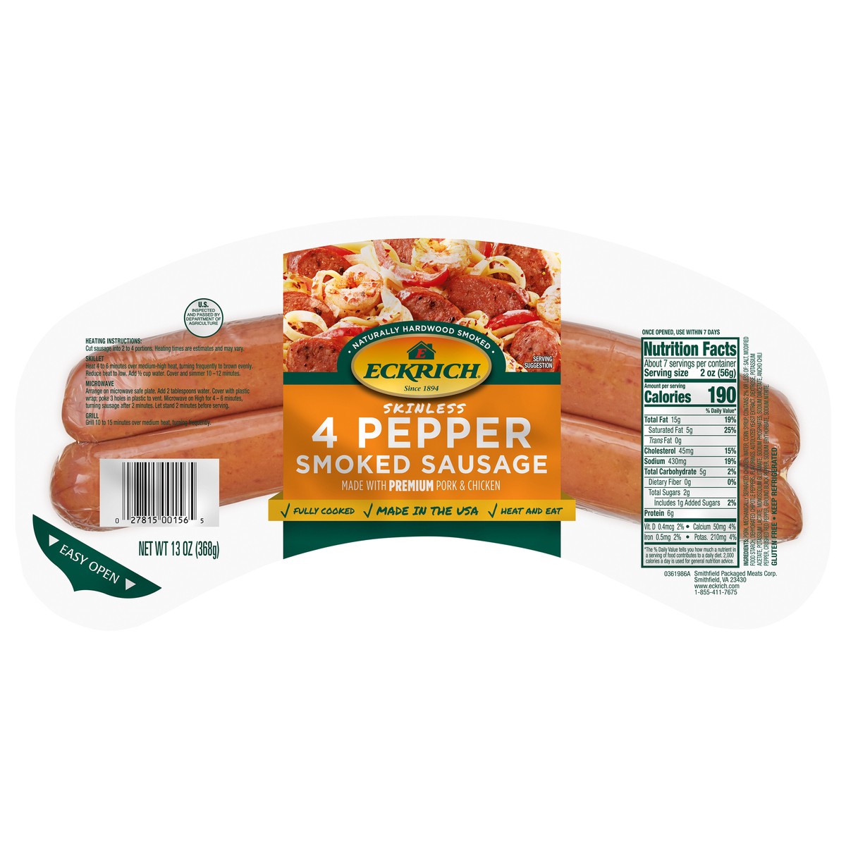 slide 1 of 7, Eckrich 4-Pepper Rope Sausage 13Oz, 13 oz
