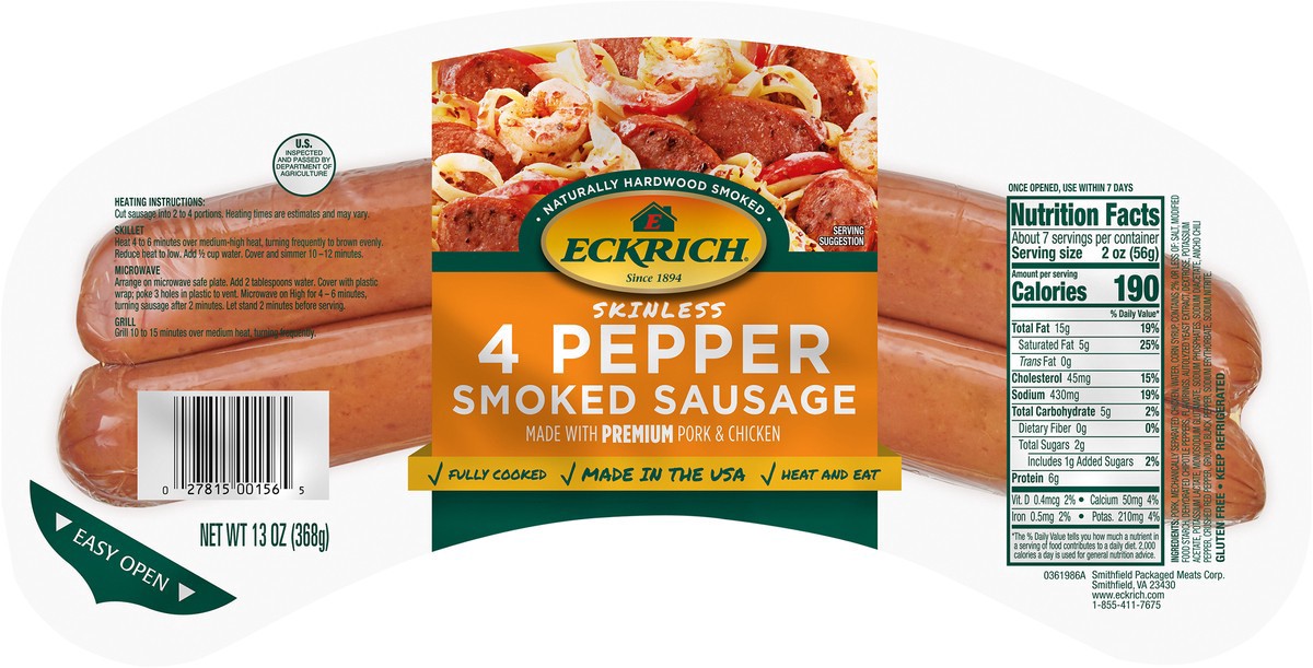 slide 5 of 7, Eckrich 4-Pepper Rope Sausage 13Oz, 13 oz