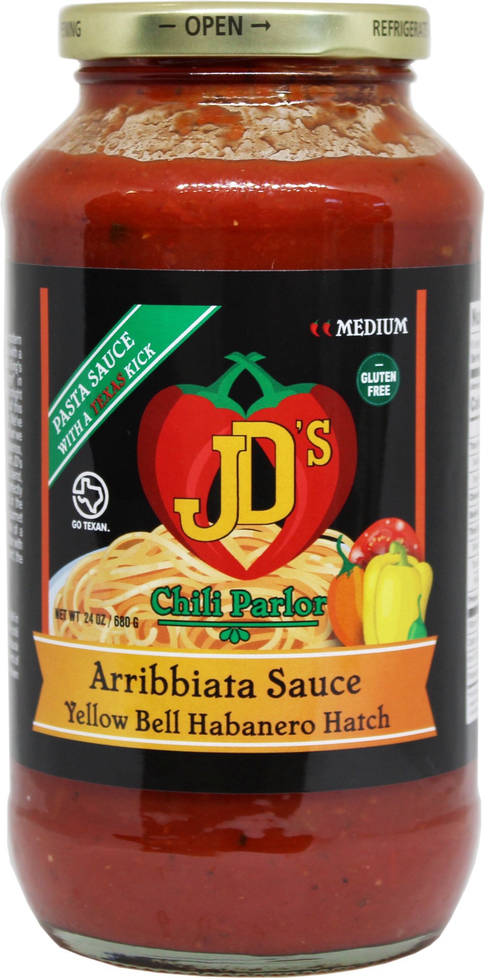 slide 1 of 1, JD's Chili Parlor Yellow Bell Habanero Hatch Arribbiatta Sauce, 24 oz