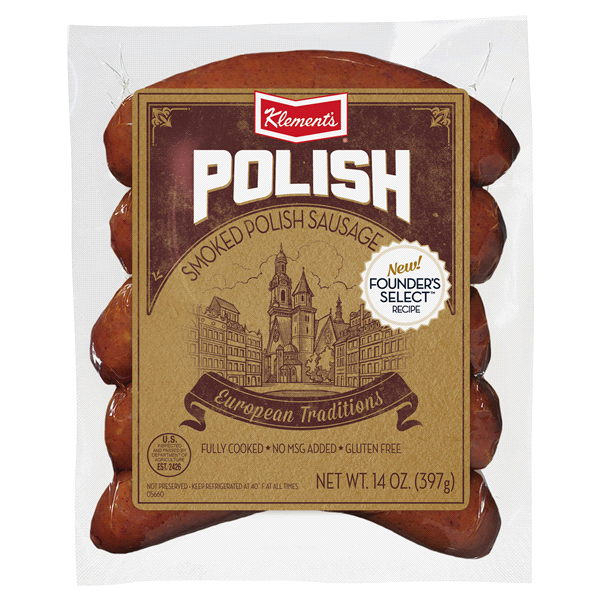 slide 1 of 1, Klement's Smoked Polish Sausage, 14 oz