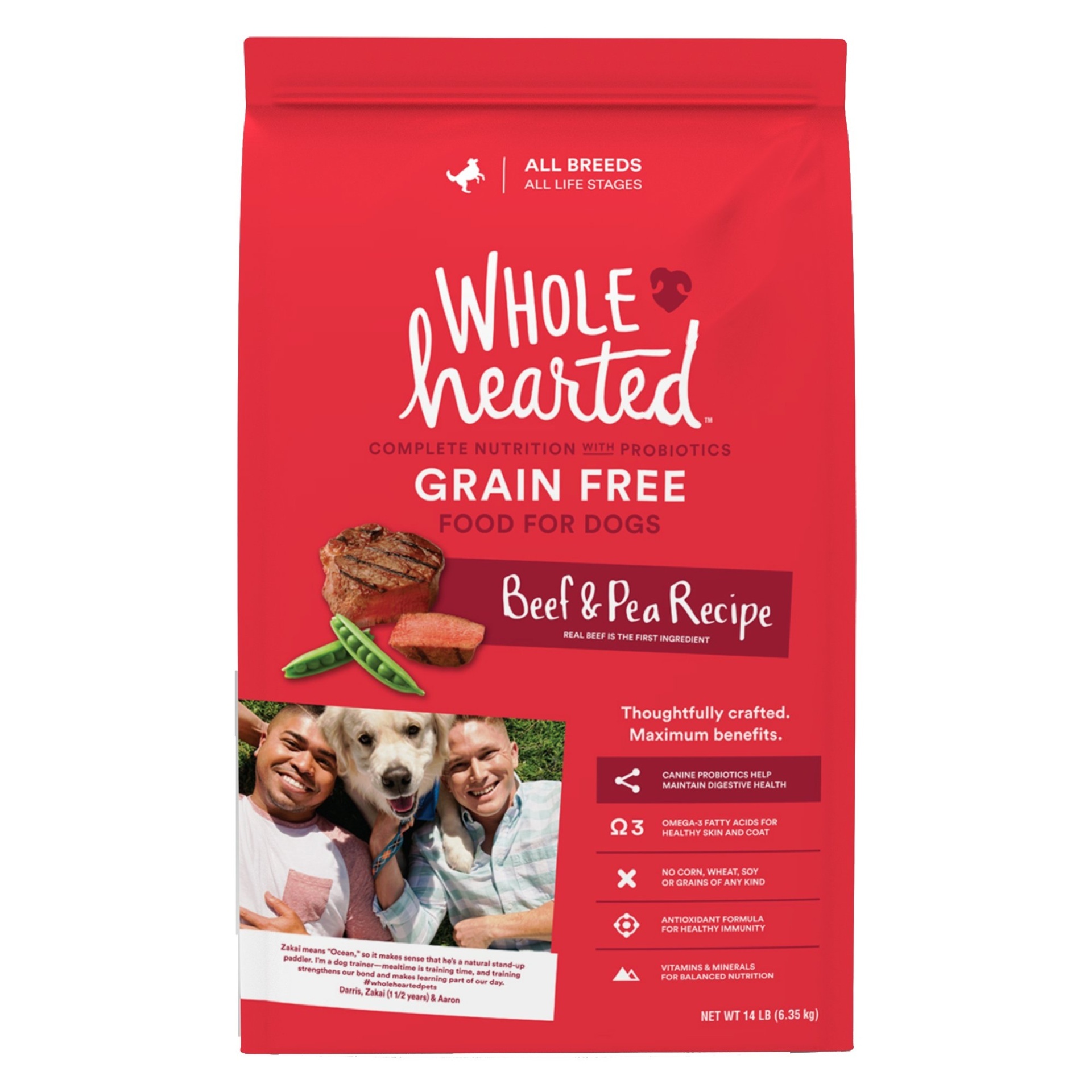 slide 1 of 1, WholeHearted Grain Free All Life Stages Beef & Pea Formula Dry Dog Food, 14 lb