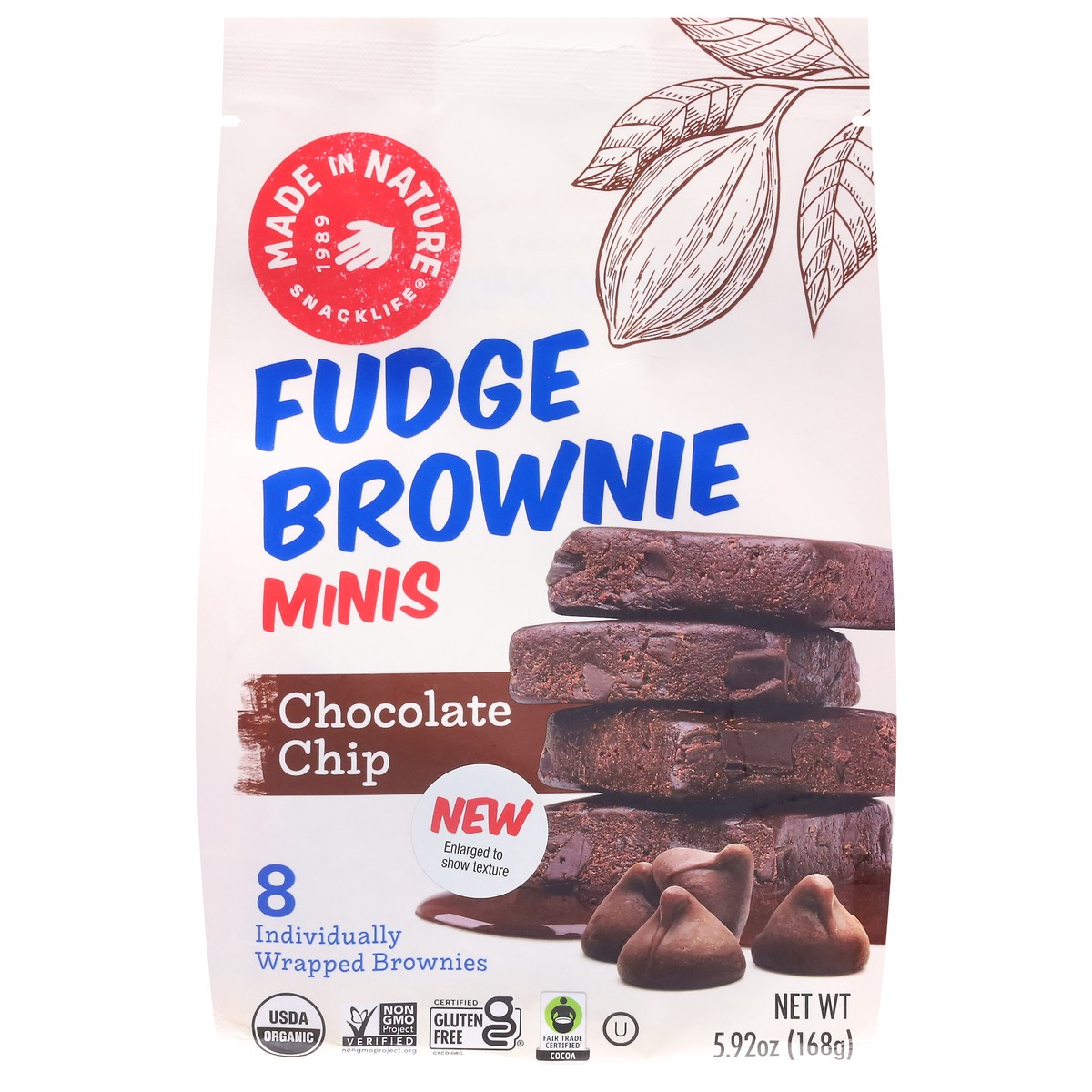 slide 1 of 9, Made in Nature Minis Chocolate Chip Fudge Brownie 8 ea, 8 ct