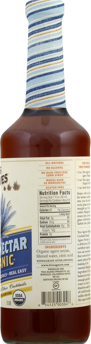 slide 5 of 10, Tres Agaves Mixers Tres Agaves Organic Agave Nectar, 750mL Bottle, 750 ml