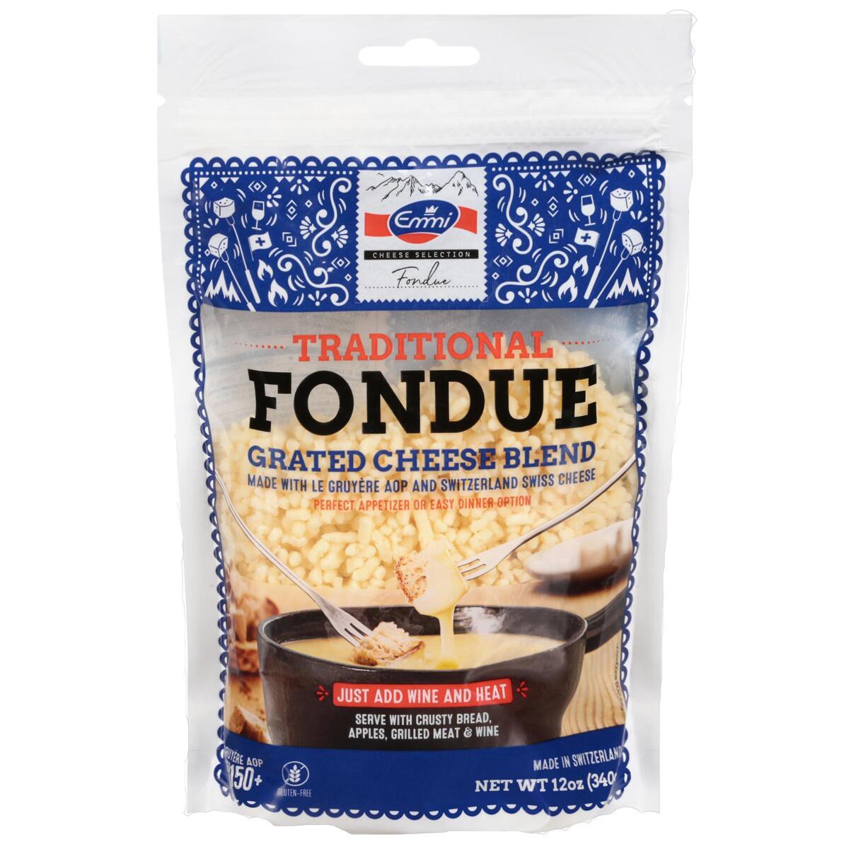 slide 1 of 1, Emmi Shredded Fondue Swiss Blend, 12 oz