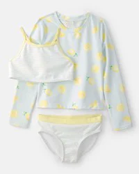Carter's Girls 3-Piece Lemon Striped Rashguard Swimsuit Set - Blue - Size 6-6X