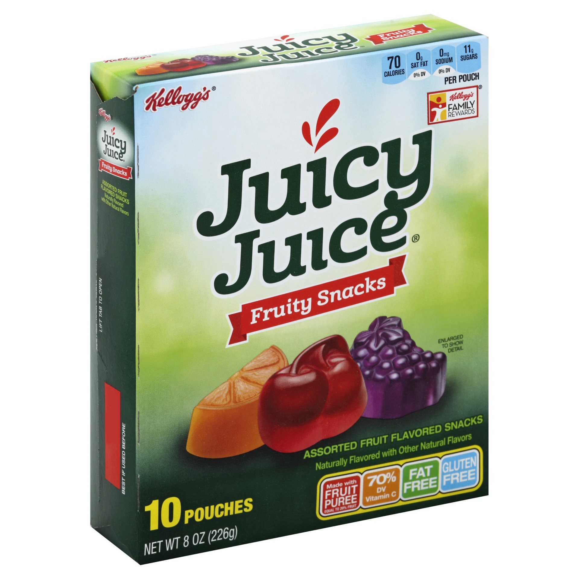 slide 1 of 6, Kellogg's Juicy Juice Fruity Snacks Assorted Fruit, 10 ct; 8 oz