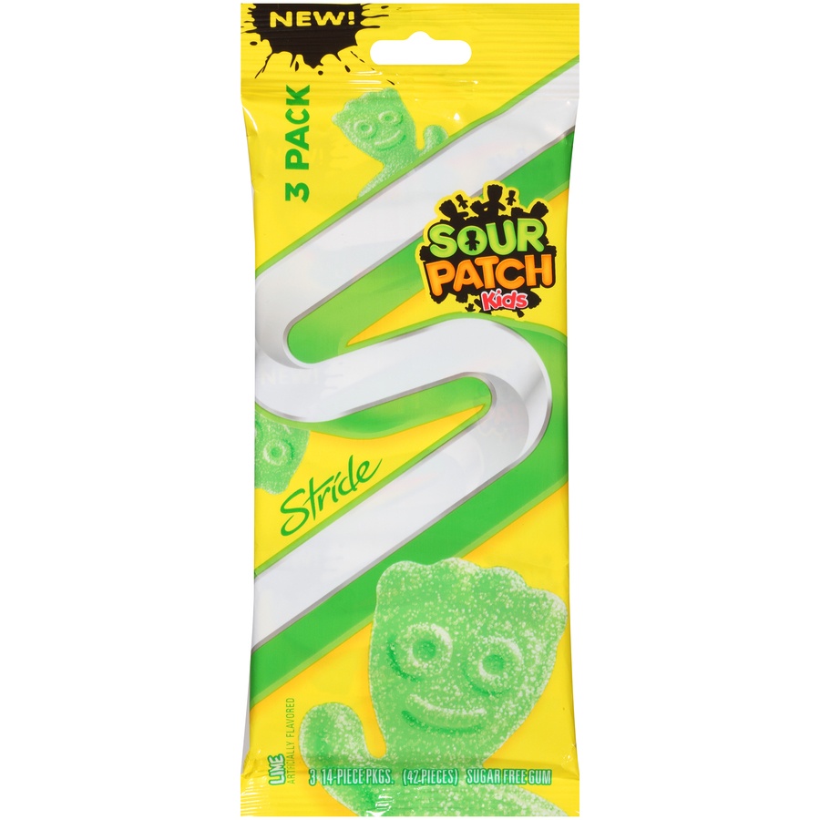 slide 1 of 6, Stride Lime Sour Patch Kids Sugar Free Gum, 3 pk; 14 ct