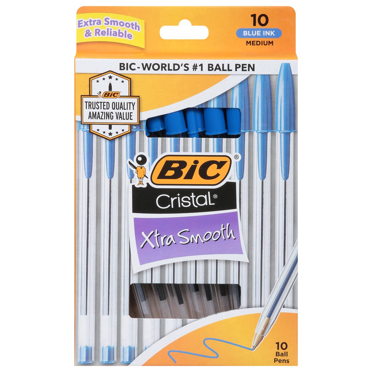 slide 1 of 12, BIC Cristal Blue Ink Xtra Smooth Medium Ball Pens Medium 10 ea, 10 ct