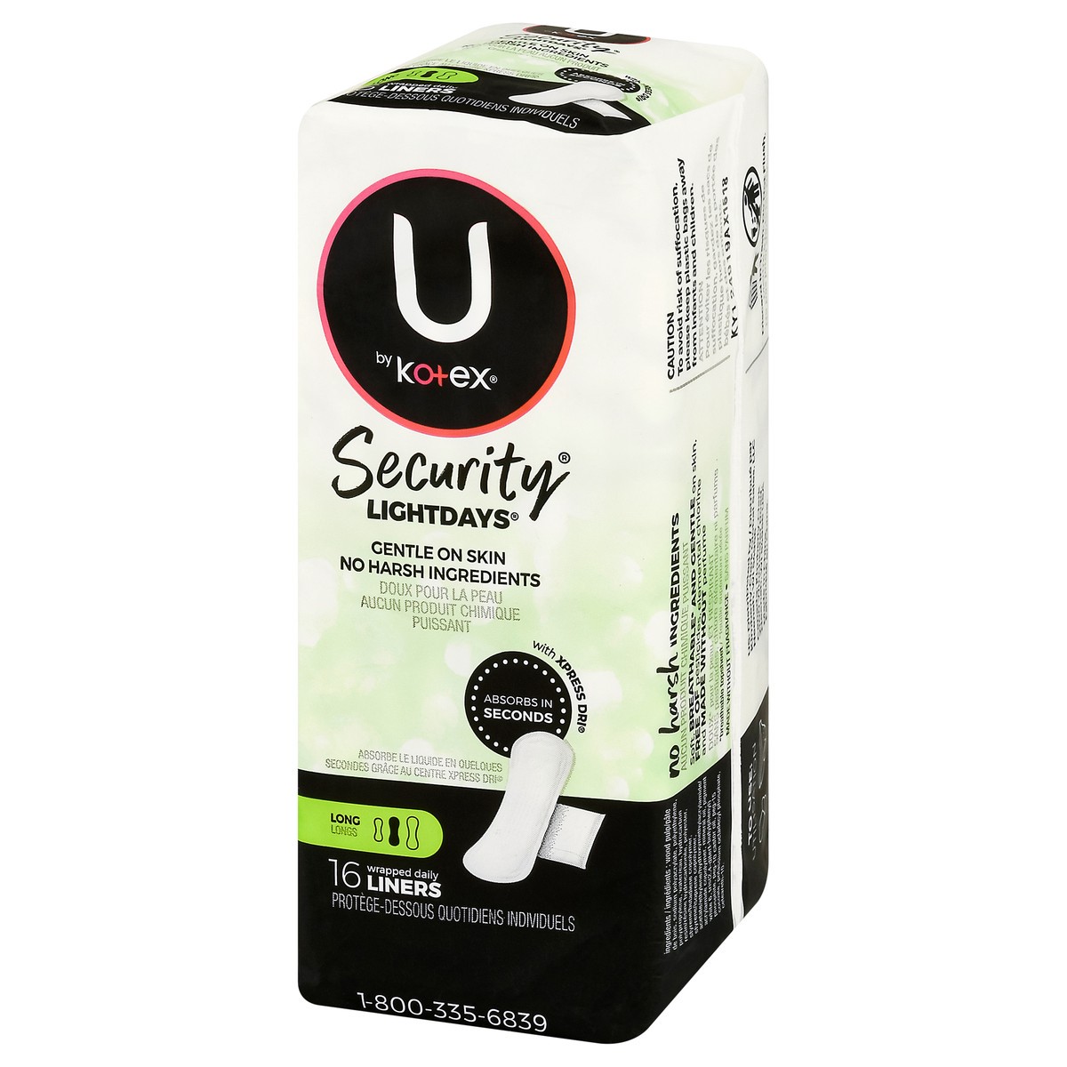 slide 3 of 9, U by Kotex Clean & Secure Wrapped Panty Liners, Light Absorbency, Long Length, 16 Count, 16 ct