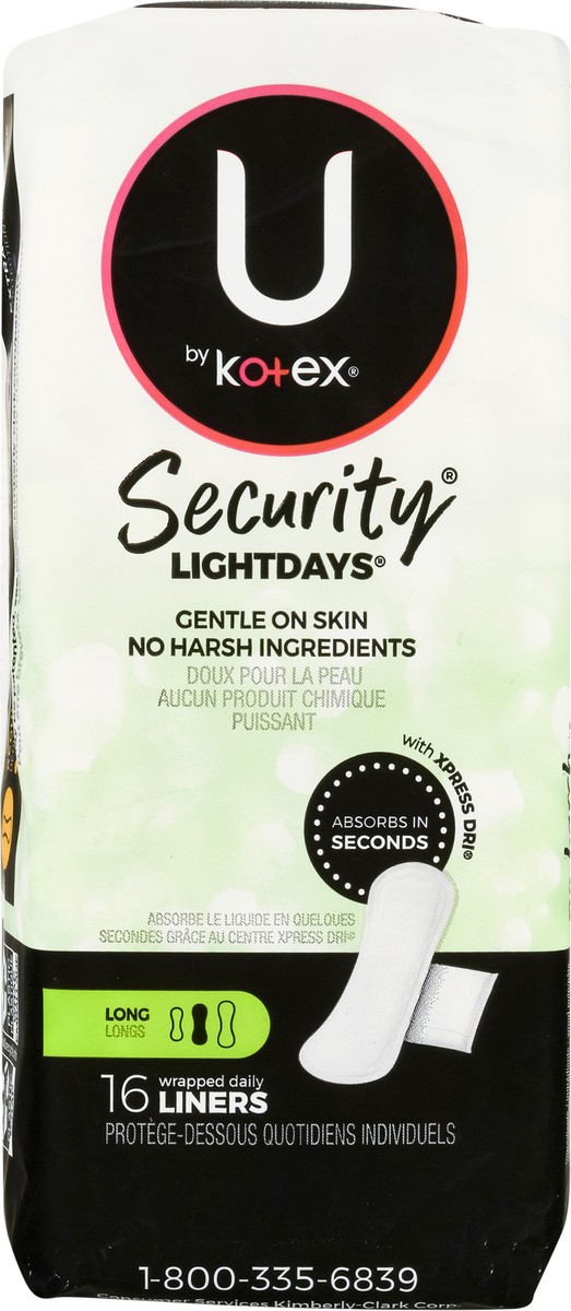 slide 5 of 9, U by Kotex Clean & Secure Wrapped Panty Liners, Light Absorbency, Long Length, 16 Count, 16 ct