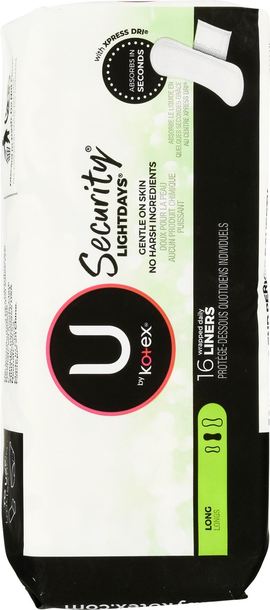 slide 8 of 9, U by Kotex Clean & Secure Wrapped Panty Liners, Light Absorbency, Long Length, 16 Count, 16 ct