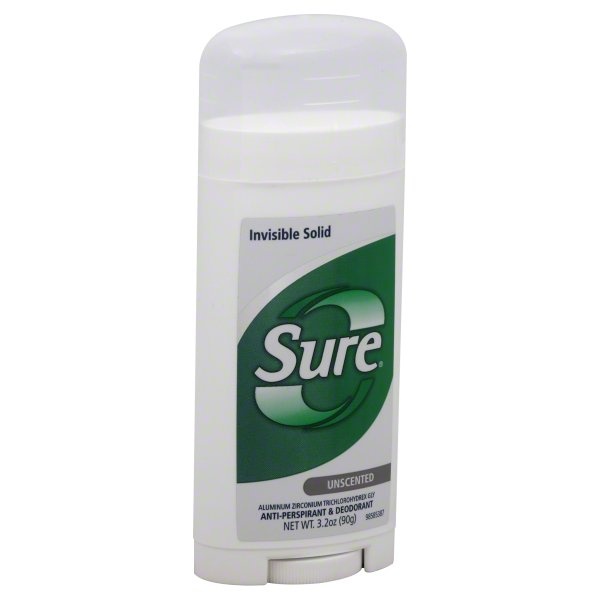 slide 1 of 1, Sure Anti-Perspirant & Deodorant, Invisible Solid, Unscented, 3.2 oz