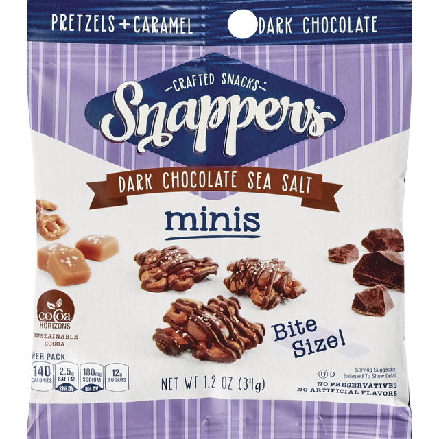 slide 1 of 1, Hershey's Snappers Snappers Pretzels Minis Dark Chocolate Sea Salt, 1.2 oz