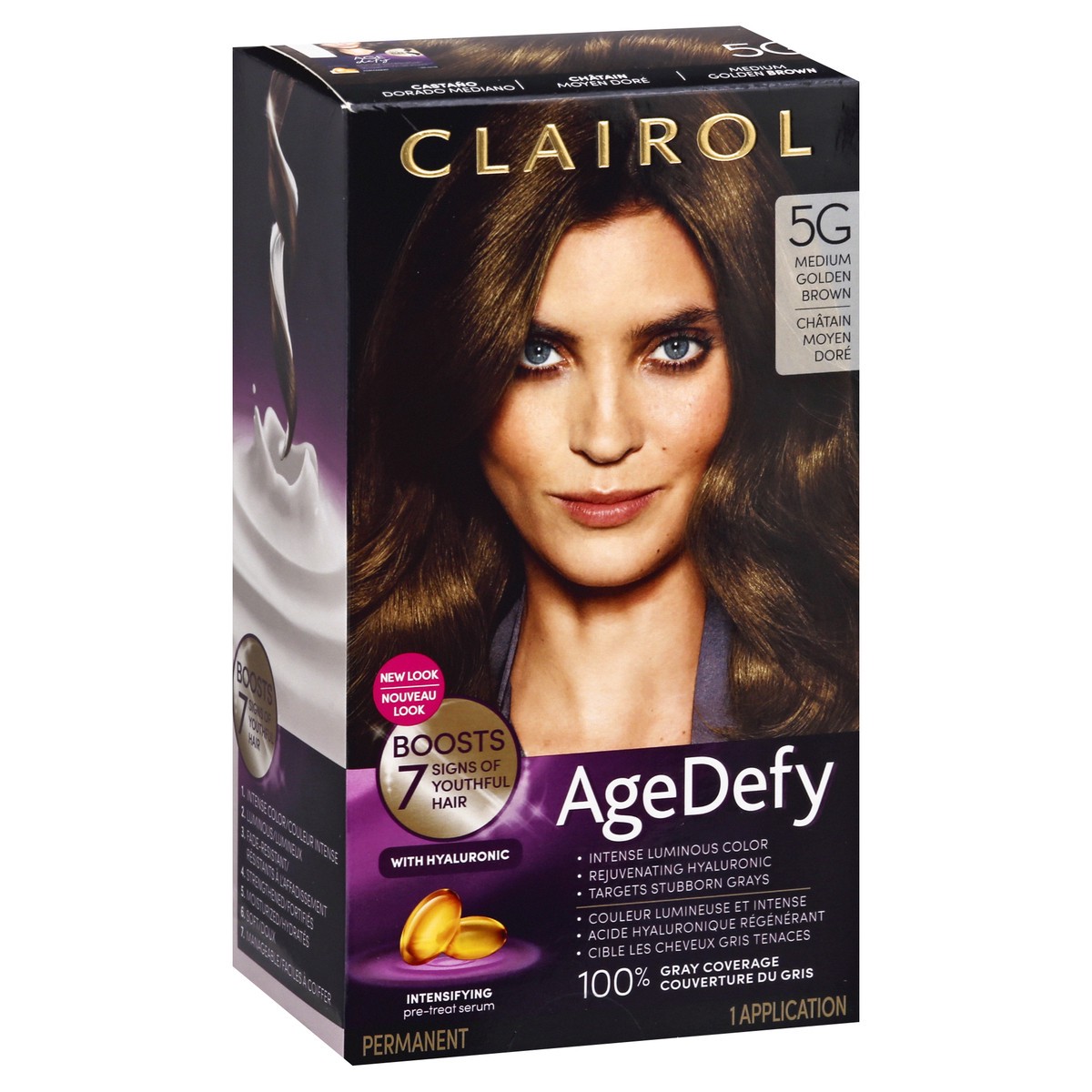 slide 2 of 9, Clairol Age Defy Medium Golden Brown 5G Permanent Hair Color 1 ea, 1 ct