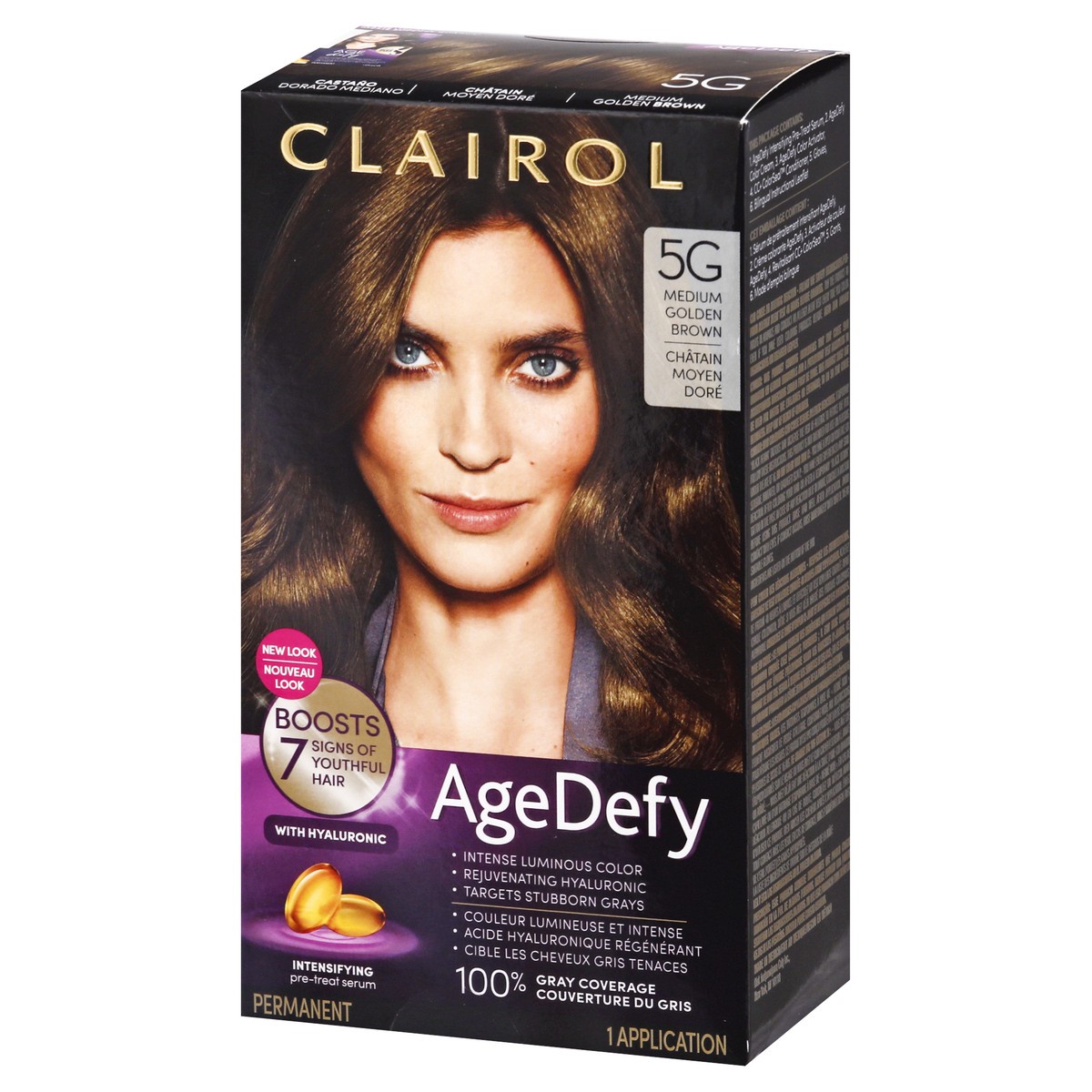 slide 3 of 9, Clairol Age Defy Medium Golden Brown 5G Permanent Hair Color 1 ea, 1 ct