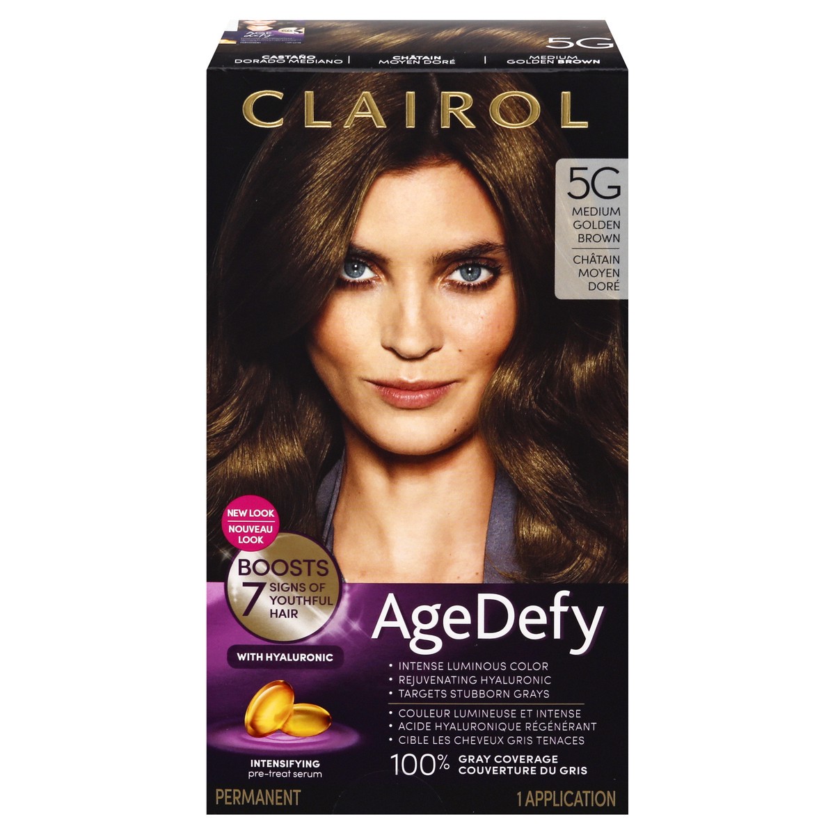 slide 1 of 9, Clairol Age Defy Medium Golden Brown 5G Permanent Hair Color 1 ea, 1 ct