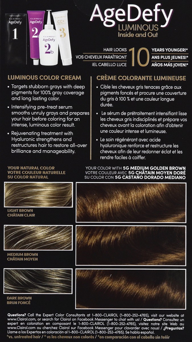 slide 5 of 9, Clairol Age Defy Medium Golden Brown 5G Permanent Hair Color 1 ea, 1 ct