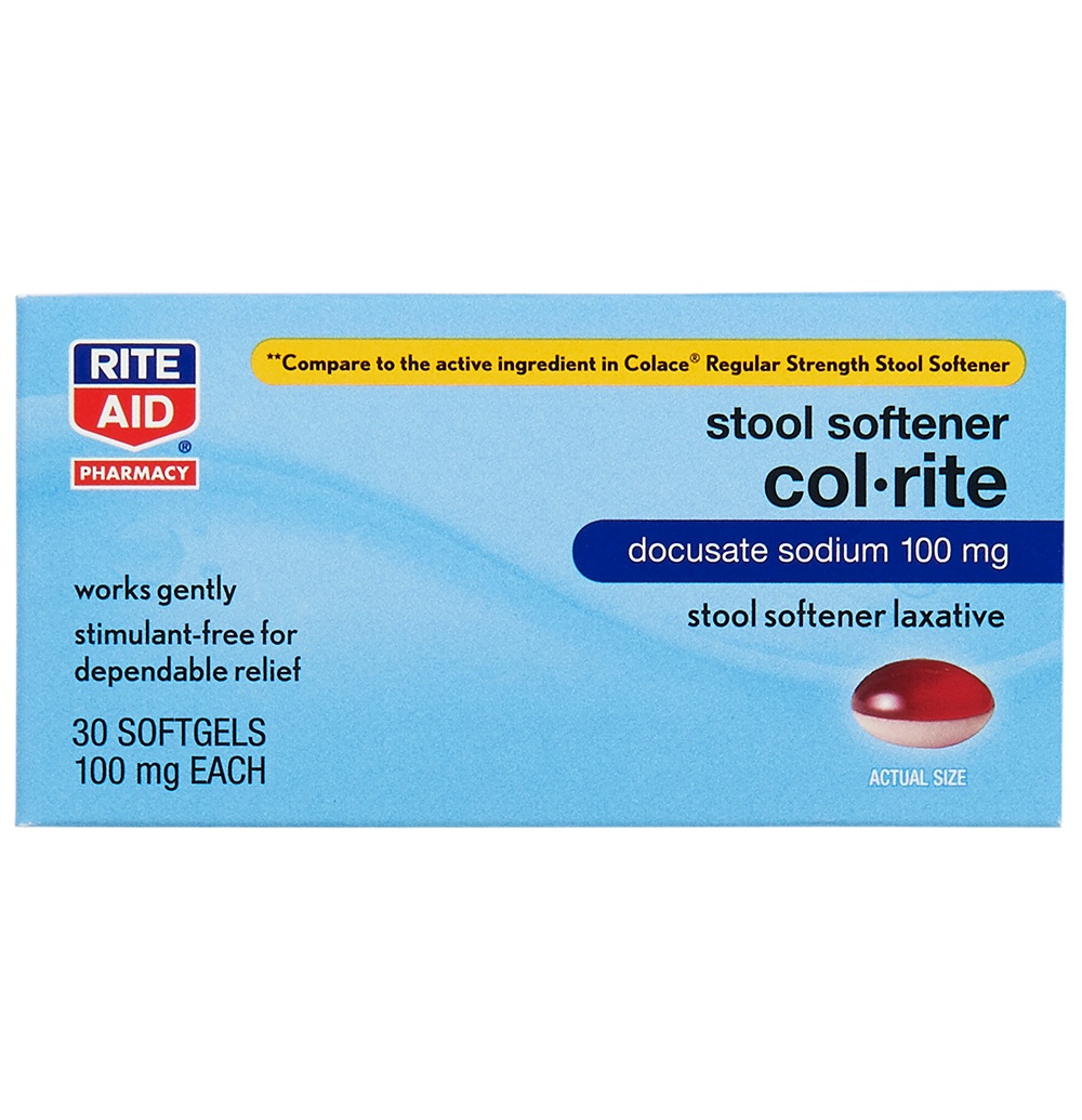 slide 1 of 4, Rite Aid Col-Rite Stool Softener Softgels, 100mg, 30 ct