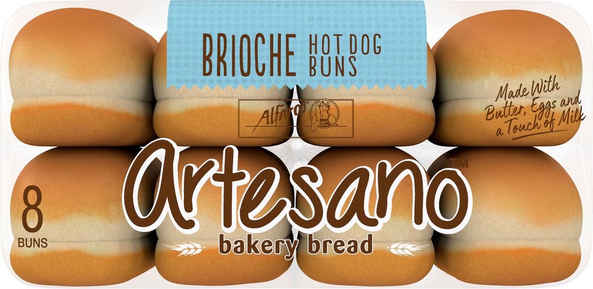 slide 4 of 10, Artesano Alfaro's Artesano Brioche Hot Dog Buns, 8 ct