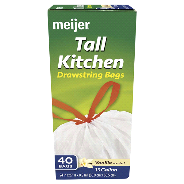 slide 1 of 1, Meijer Tall Kitchen Drawstring Bags Vanilla Scented, 40 ct; 13 gal