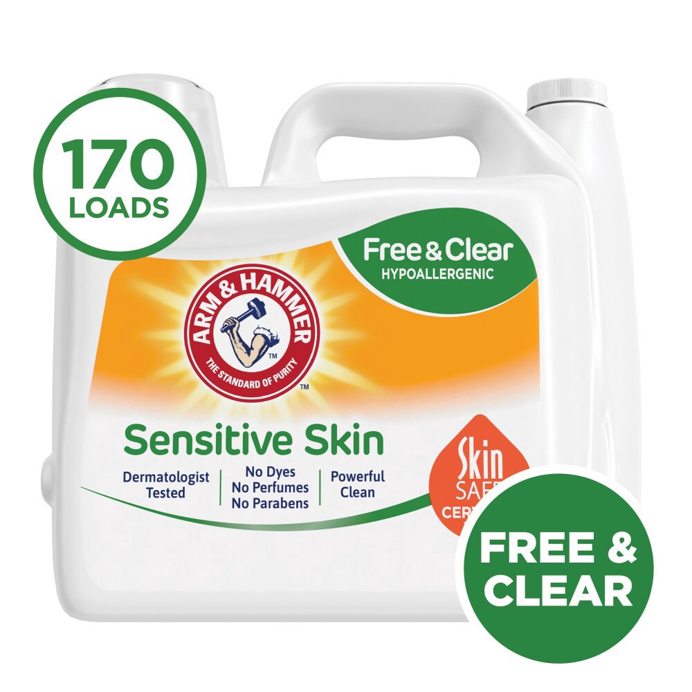 slide 4 of 6, ARM & HAMMER Sensitive Skin Free Clear, 170 Loads Liquid Laundry Detergent, 170 Fl oz, 170 fl oz