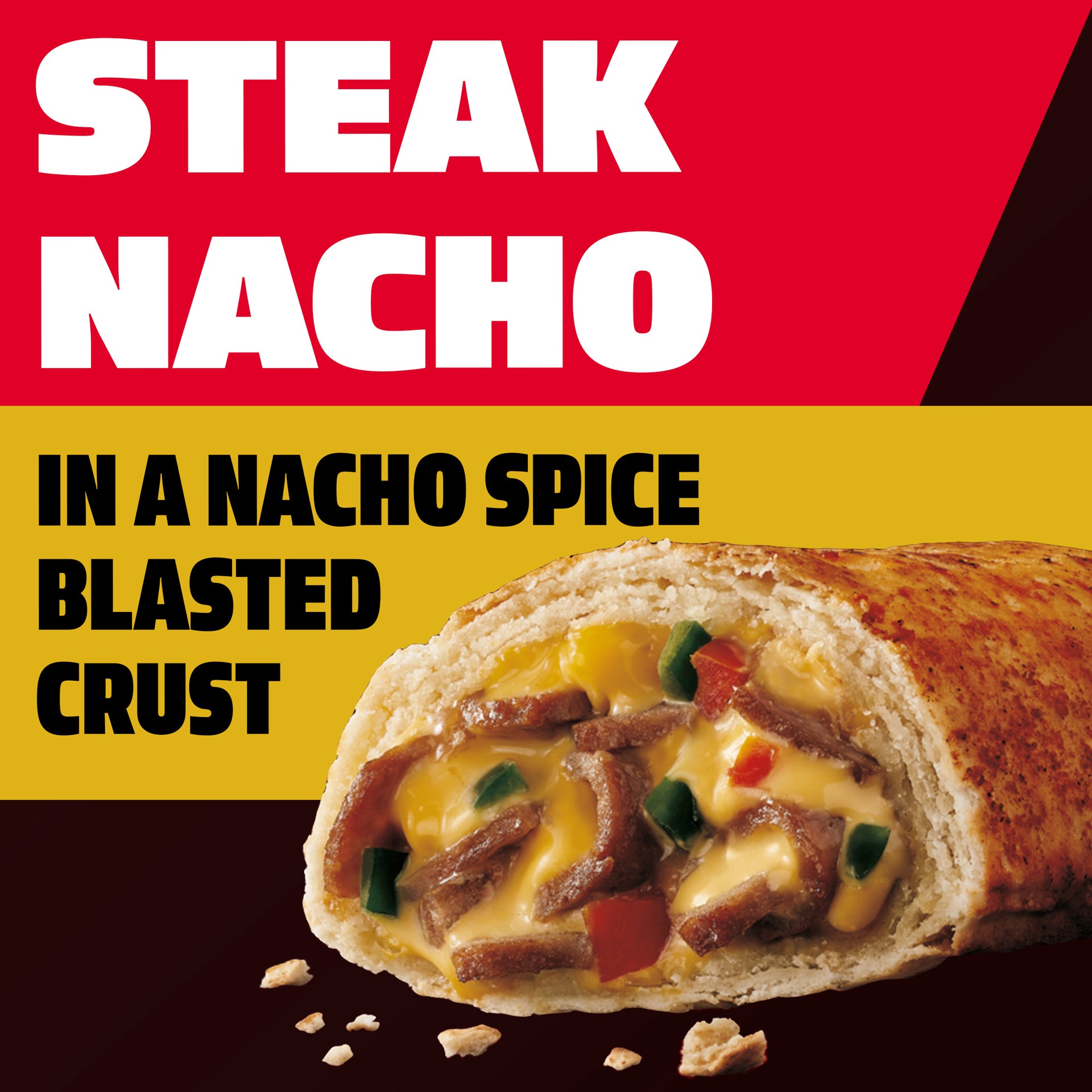 slide 3 of 3, Hot Pockets Big & Bold Steak Nacho Frozen Snacks, Frozen Steak Sandwich with Reduced Fat Cheddar Cheese, 2 Count Microwave Snacks, 13.5 oz