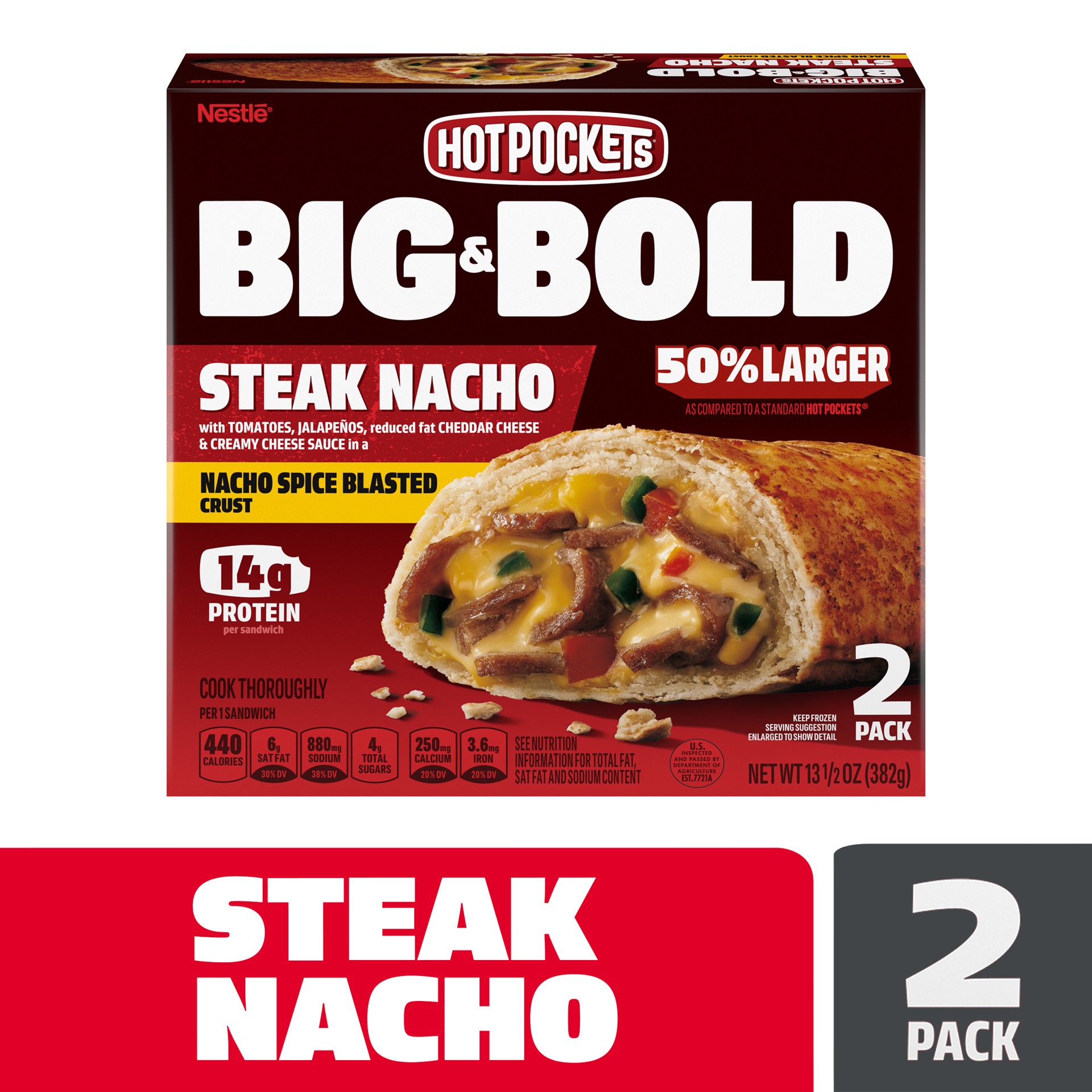 slide 1 of 6, Hot Pockets Frozen Snack Big & Bold Sriracha Steak Sandwich, 2 ct; 13.5 oz