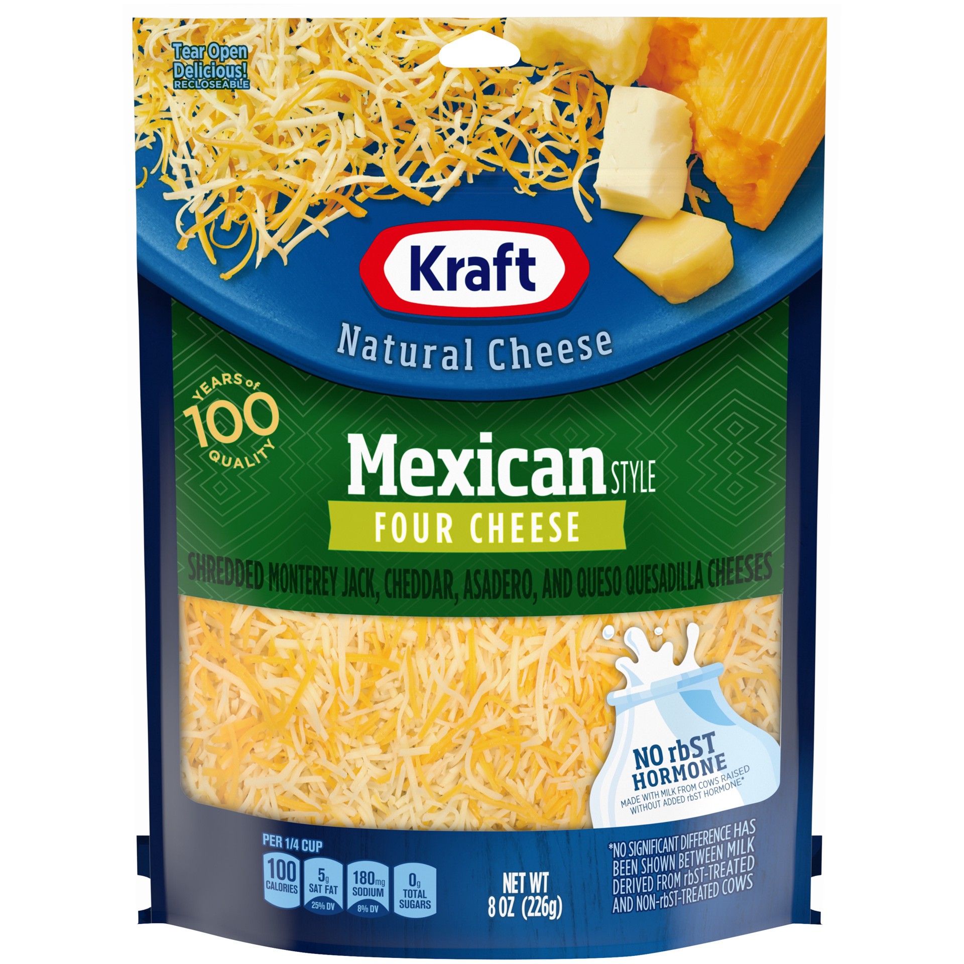 slide 1 of 11, Kraft Mexican Style Four Cheese Blend Shredded Cheese, 8 oz Bag, 8 oz