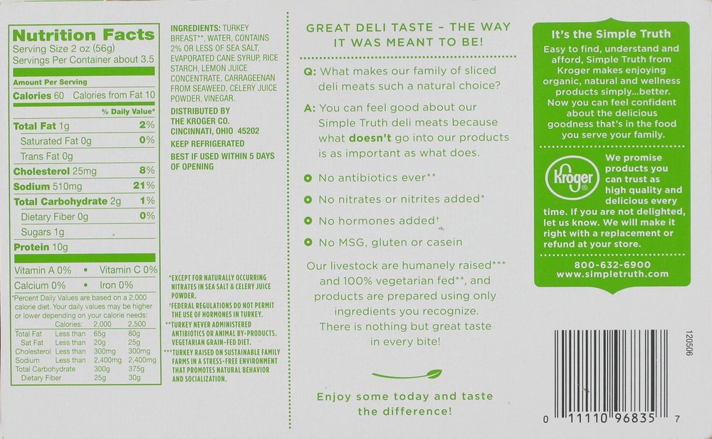 slide 2 of 2, Simple Truth Oven Roasted Turkey Breast Lunch Meat, 7 oz