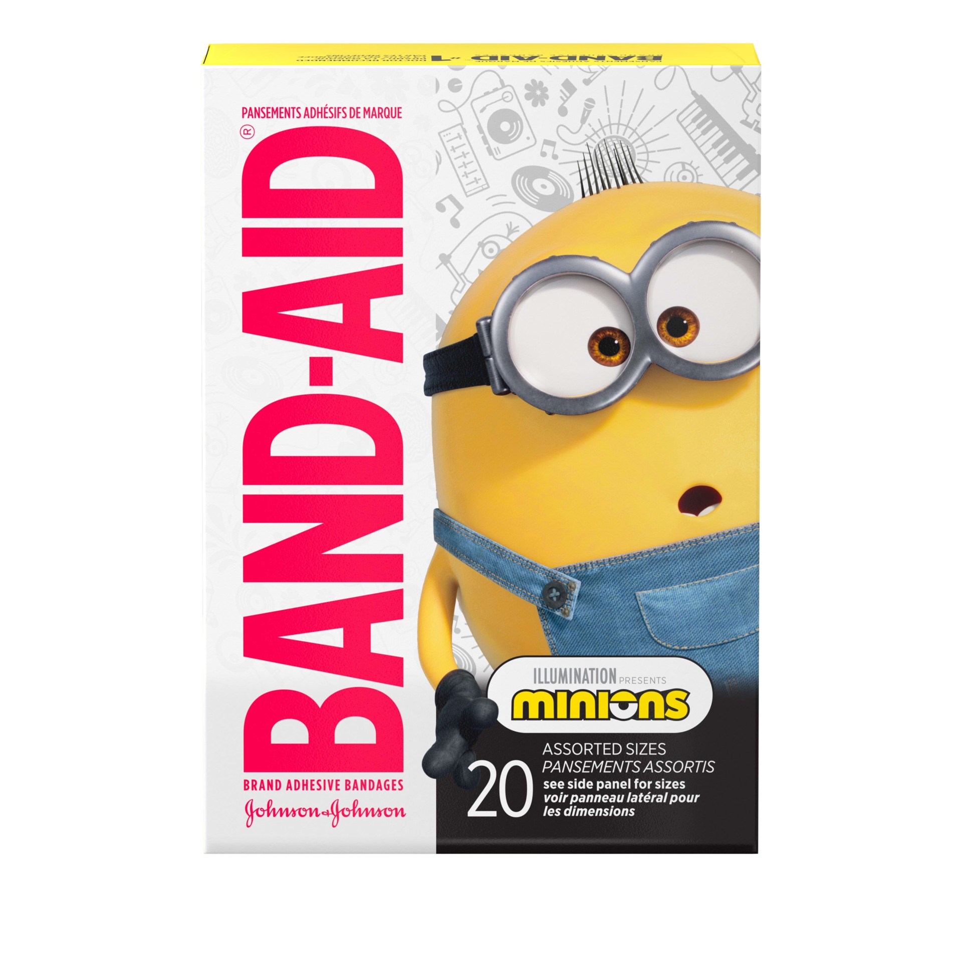 slide 4 of 5, BAND-AID Adhesive Bandages for Minor Cuts and Scrapes, Featuring Minions for Kids, Assorted Sizes 20 ct, 20 ct