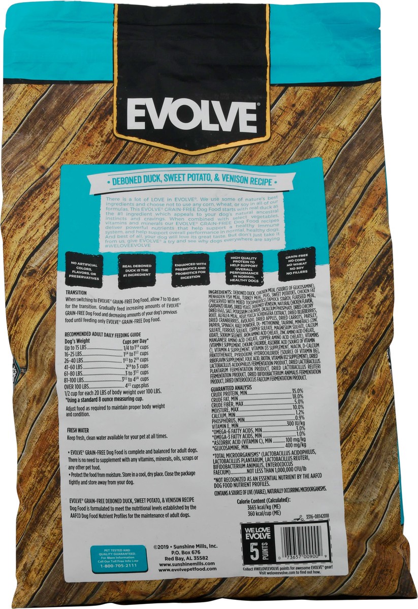 slide 4 of 9, Evolve Grain-Free Deboned Duck, Sweet Potato, & Venison Recipe Super Premium Food for Dogs 11 lb, 11 lb