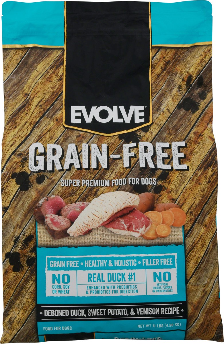 slide 6 of 9, Evolve Grain-Free Deboned Duck, Sweet Potato, & Venison Recipe Super Premium Food for Dogs 11 lb, 11 lb