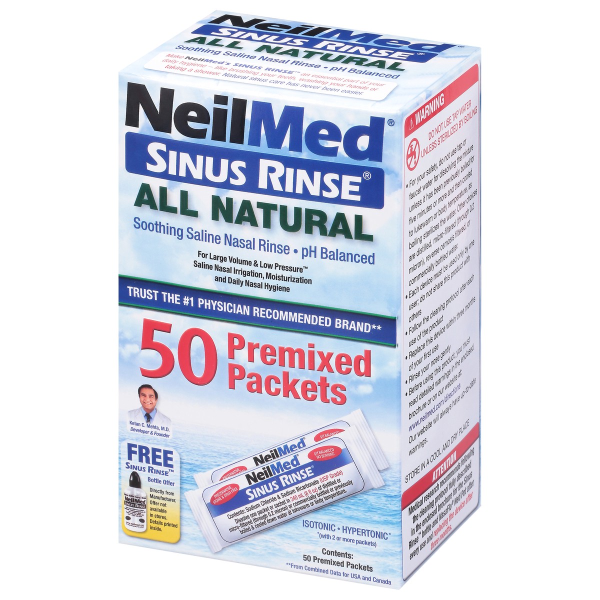 slide 3 of 9, NeilMed Sinus Rinse 50 Premixed Packets, 50 ct