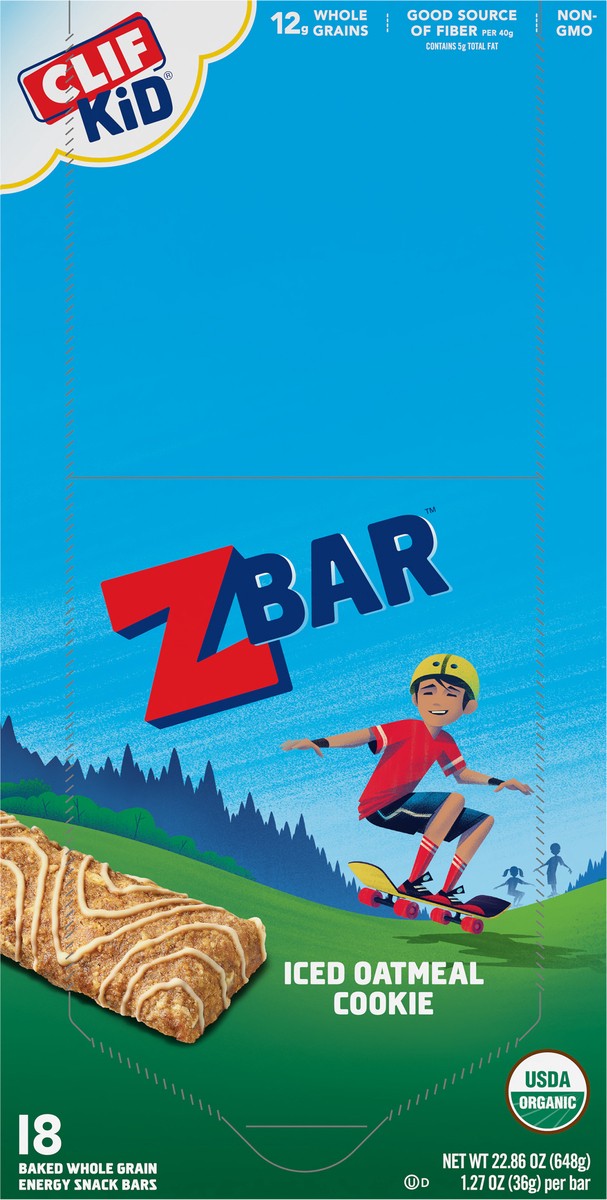 slide 6 of 12, CLIF Kid Zbar - Iced Oatmeal Cookie - Soft Baked Whole Grain Snack Bars - USDA Organic - Non-GMO - Plant-Based - 1.27 oz. (18 Count), 22.86 oz