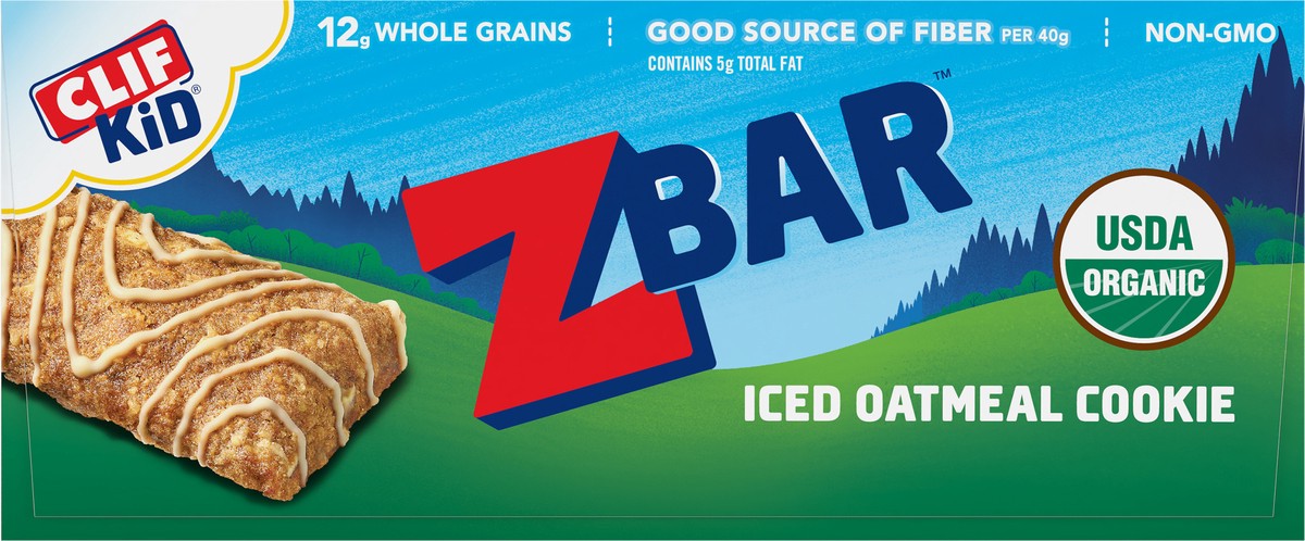 slide 5 of 12, CLIF Kid Zbar - Iced Oatmeal Cookie - Soft Baked Whole Grain Snack Bars - USDA Organic - Non-GMO - Plant-Based - 1.27 oz. (18 Count), 22.86 oz