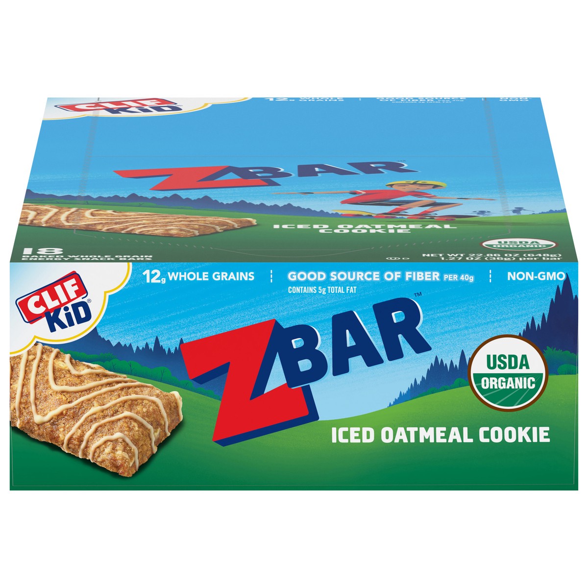slide 1 of 12, CLIF Kid Zbar - Iced Oatmeal Cookie - Soft Baked Whole Grain Snack Bars - USDA Organic - Non-GMO - Plant-Based - 1.27 oz. (18 Count), 22.86 oz