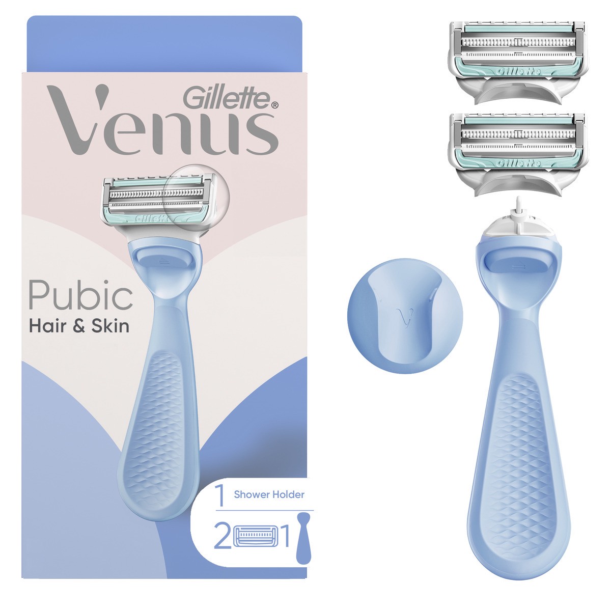 slide 1 of 10, Gillette Venus for Pubic Hair & Skin, Bikini Razor for Women, Razor Handle plus 2 Refills, 1 ct