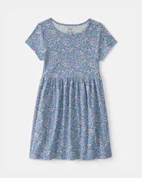 Carters Girls Floral Rib Short-Sleeve Dress - Blue Floral 4