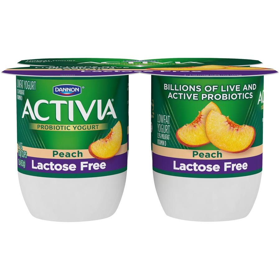 slide 2 of 8, Activia Lactose-free Blended Peach Probiotic Yogurt, 4 ct; 4 oz