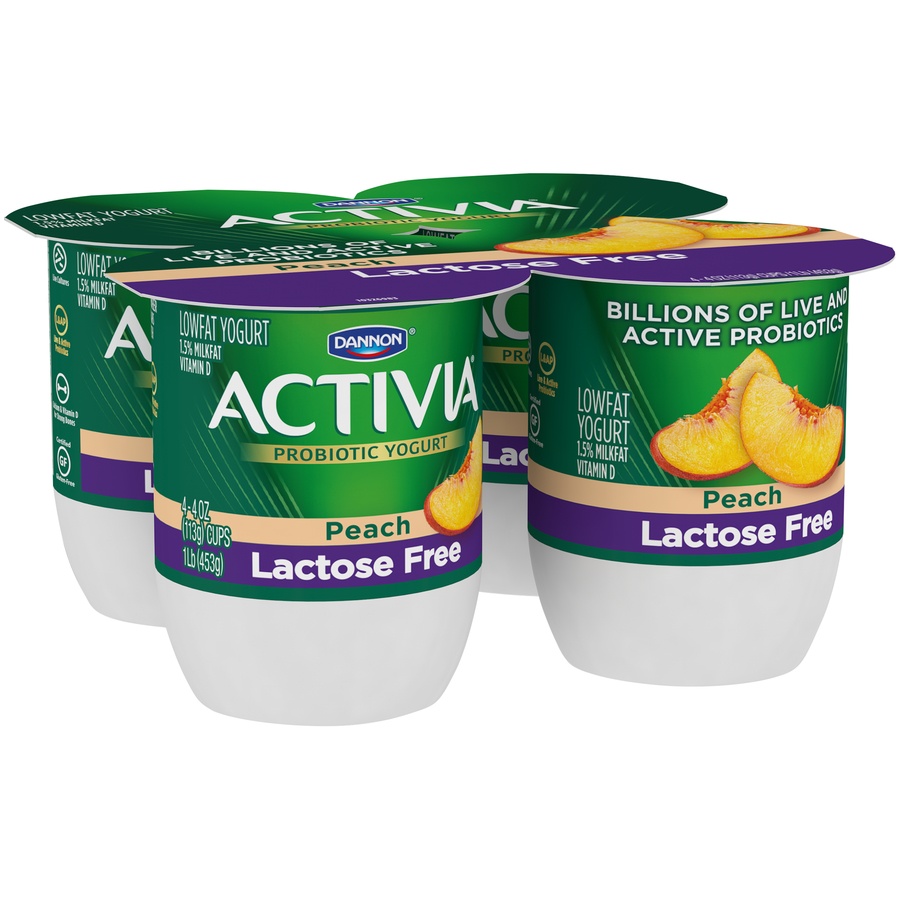 slide 3 of 8, Activia Lactose-free Blended Peach Probiotic Yogurt, 4 ct; 4 oz