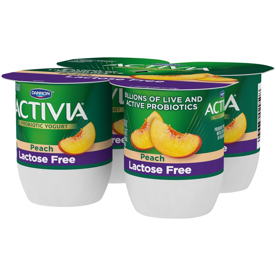 slide 4 of 8, Activia Lactose-free Blended Peach Probiotic Yogurt, 4 ct; 4 oz
