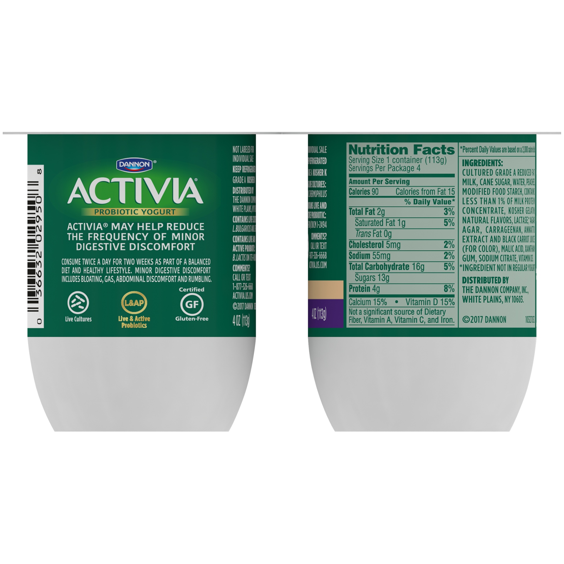 slide 7 of 8, Activia Lactose-free Blended Peach Probiotic Yogurt, 4 ct; 4 oz